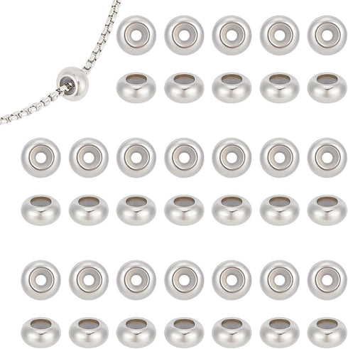 UNICRAFTALE About 50pcs Rondelle Stopper Beads with Rubber Inside Metal Loose Beads 2mm Hole Stainless Steel Bead Spacers for Jewelry Making Findi...
