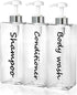21oz Shampoo Dispenser - Refillable Shampoo and Conditioner Bottles (Clear, Set of 3) - Modern Shampoo Bottles for Shower Soap - Empty Shampoo Con...