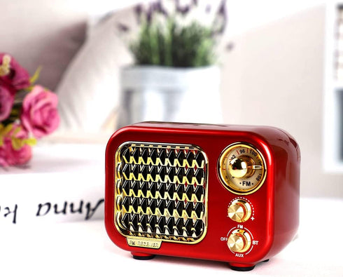 Retro Bluetooth Speaker Red Vintage Style with FM Radio Strong Bass Enhancement Loud Volume AUX TF Card MP3 Player...