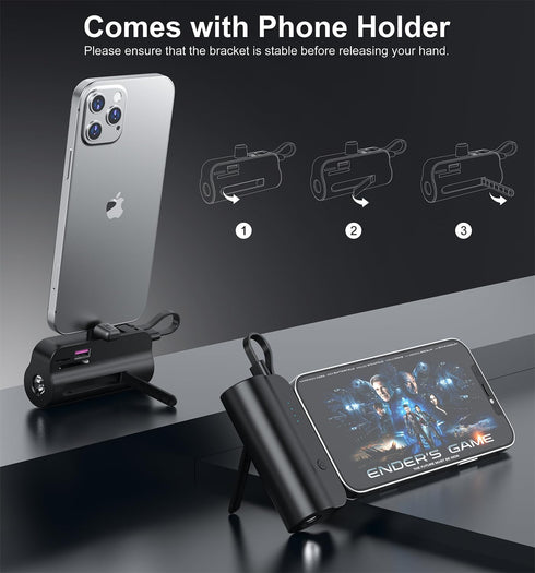 Small Portable Charger with Built-in Plug, 5000mAh Power Bank Battery for iPhone 14/13/12/11/XR/X/SE/8/7/6/ Airpods, with SD/TF Card/USB Flash Dri...