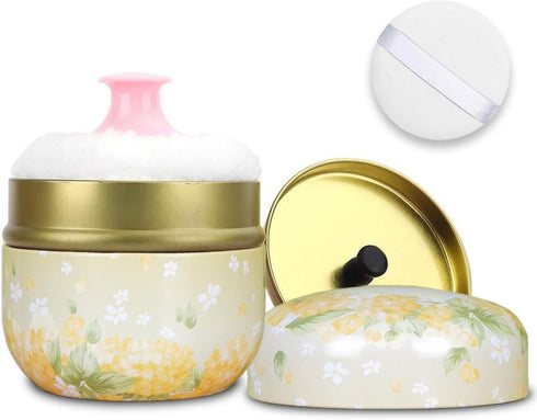 Body Powder Puff and Container, 3.15" Portable Empty Body Powder Container for Baby Women's Loose Dusting Powder, Powder Case Box with Lids for Ba...