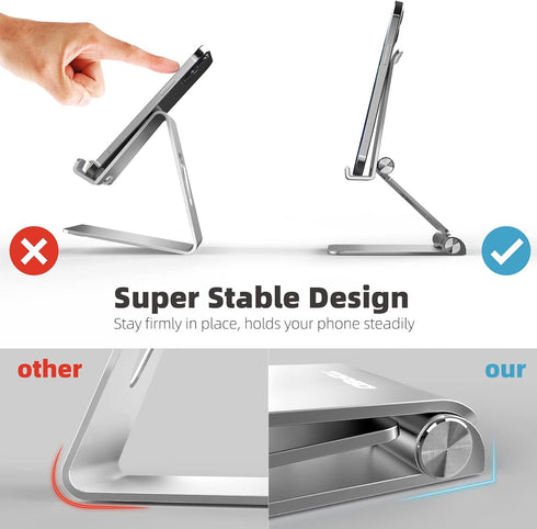 Cell Phone Stand Holder Adjustable Increase Fully Foldable Thick Aluminum Desktop Cellphone Cradle (Silver)......