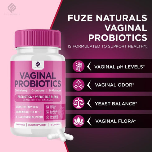 Vaginal Probiotics for Women Digestive Enzymes Gut Health PH Balance Pills, Women's Probiotic + Prebiotic Cranberry D Mannose Weight Loss UTI Vagi...