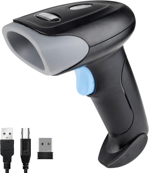 Wireless Barcode Scanner 1D QR Scanner Wireless Handheld Laser Bar Code Reader 3-in-1 with Bluetooth & 2.4G Wireless & USB Wired Works with iPad, ...