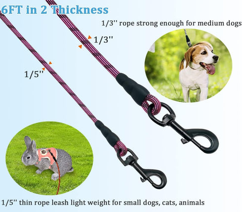 1/5", 1/3" Rope Dog Leash 6 Foot, Lightweight Sturdy Dog Walking Leash with Rotating Metal Clip, Multi-Color Pet Leash for Small Medium Dogs, Cats...