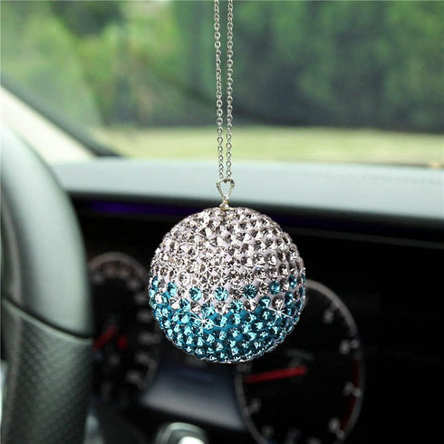 bling crystal ball rear view mirror,Bling car Rearview Mirror Crystal Lucky Ball Pendant,Goddess favorite Car Crystal Ball Pendant (white&blue)...