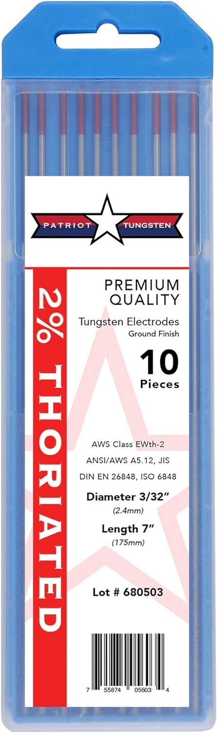2% Thoriated TIG Welding Tungsten Electrodes 3/32” x7” 10-Pack...