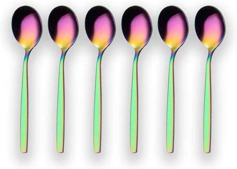 Berglander Rainbow Teaspoon, Stainless Steel Tea Spoon Dessert Spoon With Titanium Colorful Plating 6.5 Inches Pack of 6...