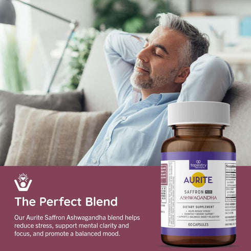 Saffron Ashwagandha Supplement | Stress Management, Mood Support, Long-Term Memory, for Women & Men. 60 Count, Vegetarian Friendly, Non-GMO, Glute...