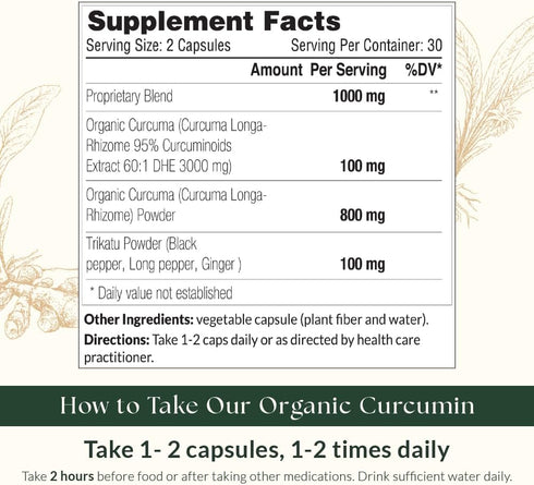 Sewanti Organic Curcumin Extract 95% with Black Pepper, Indian Long Pepper and Ginger 60 Vegan Capsules...