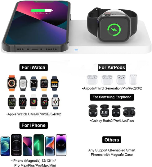 M13 2 in 1 Magnetic Wireless Charging Station,Qi Certified Charging Pad, Ultra Thin with QC3.0 Adapter for Dual Devices iPhone 14 13 Pro Max/Apple...