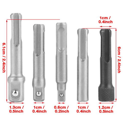 3PC SDS Plus Steel Socket Adapter+2PC SDS Socket Hexagonal Extension Socket Wrench Adapter Electric Tool Accessories...
