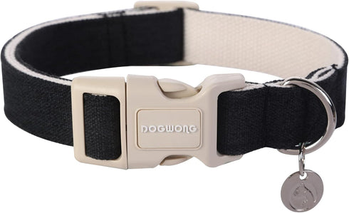 DOGWONG Cotton Hemp Dog Collar, Heavy-Duty Black Dog Collar Adjustable Soft Natural Fabric Pet Dog Collar Cute Wedding Puppy Necklace for Small Me...
