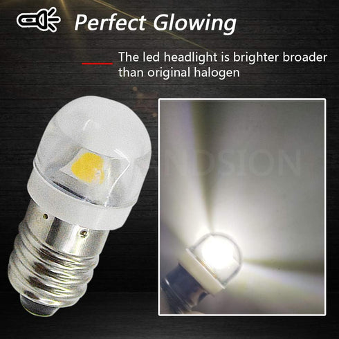 Ruiandsion 4pcs E10 LED Bulb 3V 0.6W 5050 1SMD White 6000K LED Replacement Bulb Upgrade for lamps Flashlights Torch Light,Negative Earth...