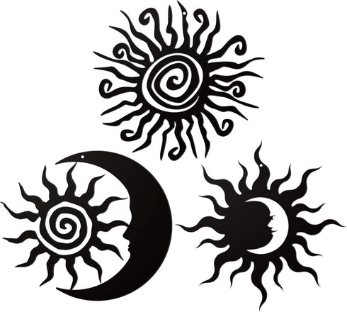 Therwen 3 Pieces Wacky Sun Metal Wall Art Outdoor Decor 7.87 Inches Sun Moon Outdoor Wall Decor Hanging Wrought Iron Sun Wall Sculpture for Home G...