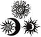 Therwen 3 Pieces Wacky Sun Metal Wall Art Outdoor Decor 7.87 Inches Sun Moon Outdoor Wall Decor Hanging Wrought Iron Sun Wall Sculpture for Home G...