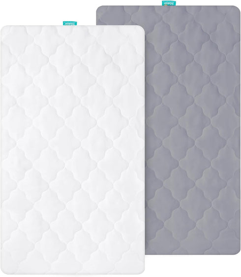 Bassinet Mattress Pad Cover, Fits 18” x 36” Standard Cradle Bassinet Mattress, 2 Pack, Waterproof Ultra Soft, White and Grey...