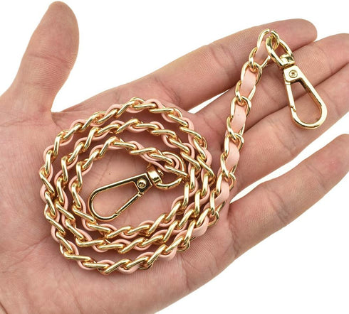 HAHIYO Mini Purse Chain Strap Slim Wide 8mm for LV Length 23.6 inches Extra Thick 4.5mm Pink Leather Gold Hardware for Shoulder Cross Body Sling H...