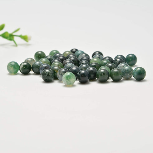 NCB 200PCS 8mm Natural Green Moss Agate Gemstone Round Spacer Loose Beads for Jewelry Making with Crystal Stretch Cord (Green Moss Agate, 8mm 200B...