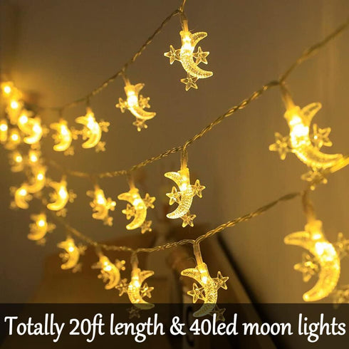 Fielegen 40 LED Moon String Lights Battery Operated 20ft Moon Mini Star Fairy Lights for Patio Garden,Wedding Garden Decoration,Party Festival Lig...