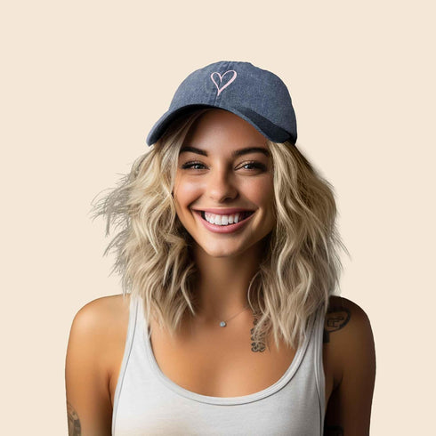 Hand Drawn Heart Hat Womens Embroidered Baseball Cap...