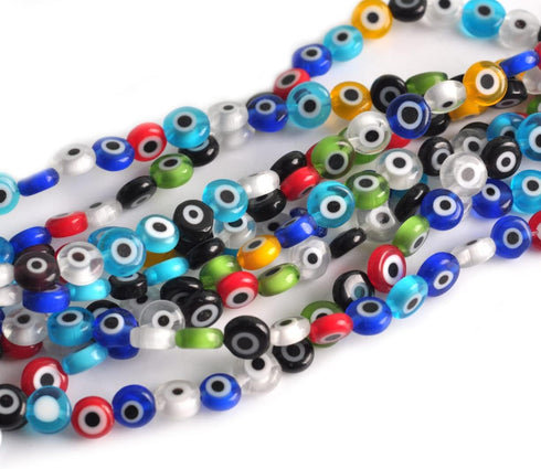 60pcs Evil Eye Beads Colorful Glass Turkish Evil Eye Spacer Beads Handmade Flat Round Lampwork Beads for Jewelry Making Business...