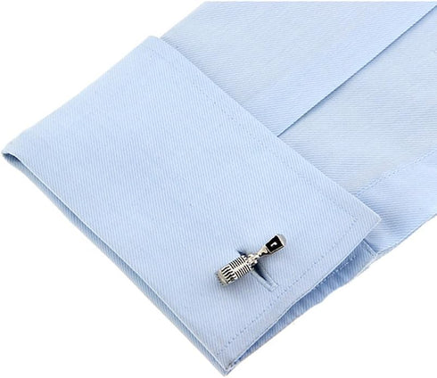 Old-School Broadcast Microphone Silver with Black Music Cufflinks...