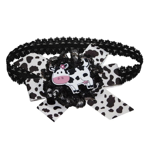 WD2U Baby Girls 4.5" Daisy Holstein Milk Cow Farm Girl Hair Bow Stretch Headband...