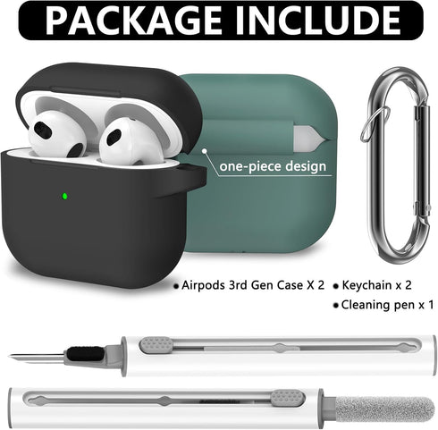 2 Pack Airpods 3 Case Cover with Cleaner Kit,Soft Silicone Protective Case Compatible with Apple AirPods 3rd Generation Charging Case with Keychai...