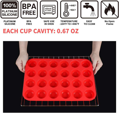 Mini Muffin &Cupcake Set, 24 Cups 2-Pieces, Nonstick Silicone Baking Pan, BPA Free and Dishwasher Safe, Great for Making Muffin Cakes, Tart, Bread...
