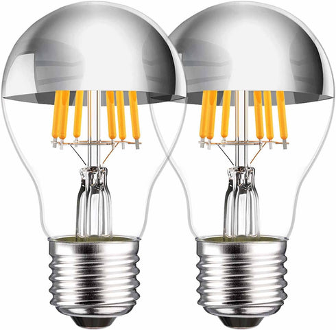 Half Chrome Light Bulb, 6W (60 Watt Equivalent) Dimmable Silver Tipped Light Bulb, A19 A Shape Decorative LED Bulb, 2700K Warm White LED Edison Bu...