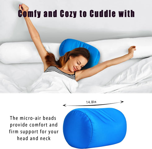 Squishy Microbead Neck Pillow, 7Inch x 12Inch Soft Travel Body Bed Pillow Bean Pillow for Kids Adult Chair Sleeping Car Seat, Fun Dormroom (Sky Bl...