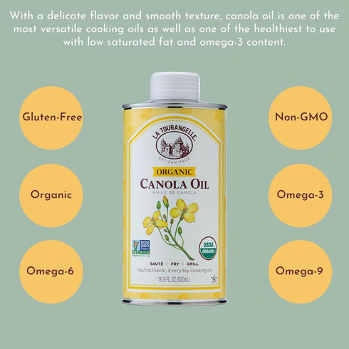 La Tourangelle, Organic Canola Oil, Expeller-Pressed Non-GMO Canola Seeds, Pesticide and Chemical Free, High Heat Neutral Cooking Oil, 16.9 fl oz...