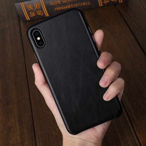 TOOVREN for iPhone X Leather Case Protective Ultra Thin Vintage Anti-Slip Grip Shell Hard Back Cover for iPhone X /10 5.8'' Black...