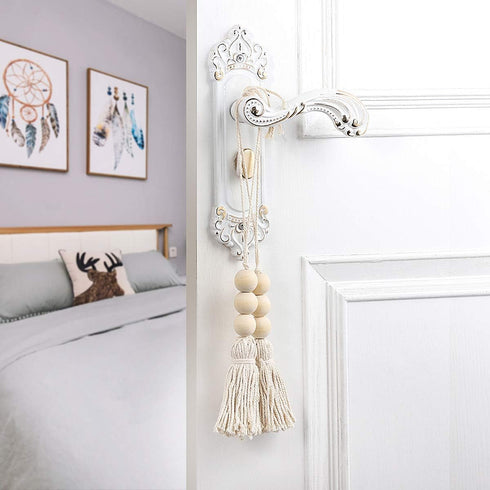 Garneck Wood Bead Garland,Farmhouse Tassels Beads, Rustic Country Decor Prayer Beads for Home Door Knob Christmas Decoration (1 Pack) (1pack) (8pa...