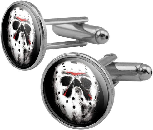 Friday the 13th Jason Mask Round Cufflink Set Silver Color...