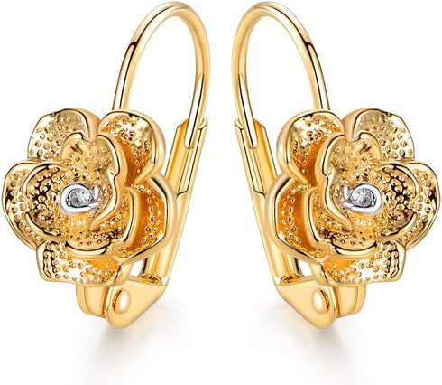 Barzel 18k Gold Plated Flower Earring For Women, Leverback Closure - Made in Brazil...