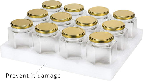 Encheng 16 oz Clear Hexagon Jars,Glass Jars With Lids(Golden),Mason Jars For Honey,Foods,Jams,Liquid,Spice Jar Herd Jar Canning Jars For Storage 1...