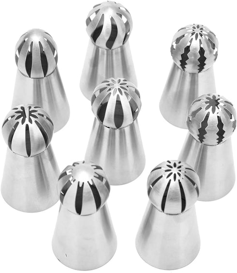 Russian Piping Tips 8 Pcs/Set, Messar Stainless Steel Russian Piping Ball Tips Frosting Icing Piping Nozzles Set Flower Cake Decorating Tips Kit f...