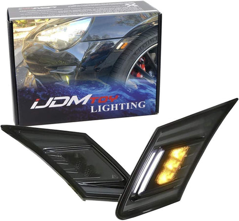 iJDMTOY JDM Smoked Lens White/Amber Dual Color LED Front Sidemarkers Compatible With 2013-16 Scion FR-S, 2013-21 Subaru BRZ, 2017-21 Toyota 86...