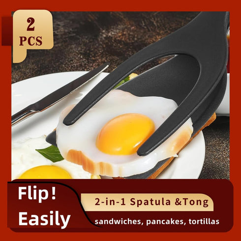 Egg Flipper Spatula Tongs - 2 in 1 Grip and Flip Spatula, Egg Flipper Spatula for Kitchen Use, Multi-purpose Non-Stick Kitchen Gadgets for Pancake...