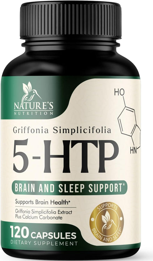 5 HTP Supplement Vegetarian Capsules 200mg 5HTP Plus Calcium for Brain Support - Extra Strength Griffonia Simplicifolia 5-HTP Formula - 5 Hydroxyt...