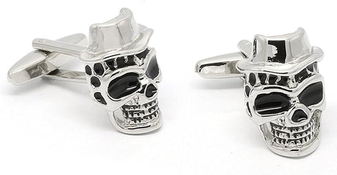 Mens Silver Black Vintage Skull Head With Hat Cross Bones Cufflinks For Wedding Business Cuff Links...