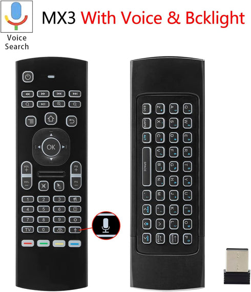 MX3 Voice Air Mouse Mini Keyboard Backlight Wireless Remote, 2.4G Multifunctional Fly Mouse with Infrared Learning for Android Smart TV Box, 3-Gyr...