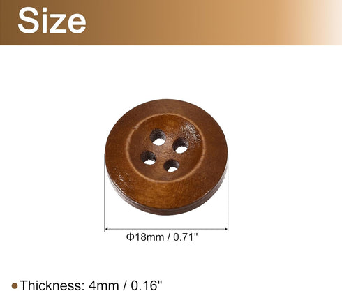 uxcell 50Pcs Wooden Buttons, 18mm(3/4") 4 Hole Round Wood Sewing Button Craft for Sewing DIY Craft Clothing, Coffee...