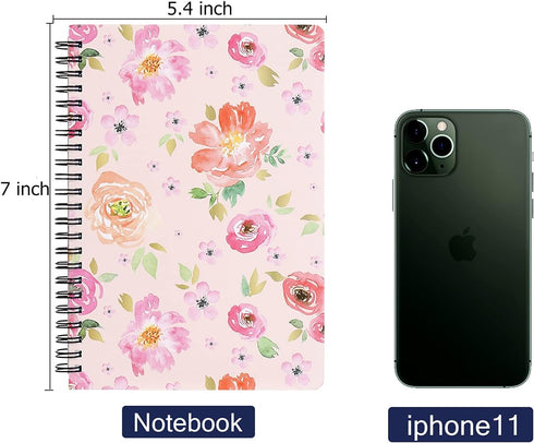 Spiral Notebook 5×7 Inch, 4 Pack Small Writing Journals College Ruled Hardcover Floral Notebook for School Supplies Studio Girls Women, Inner Pock...