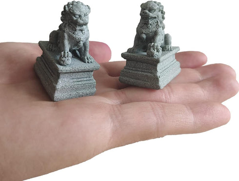 Asian Fu Foo Dogs Statues Mini A Pair of Guardian Lion Figurine Sandstone Pets Fish Tank Aquarium Landscape Ornaments Accessories Feng Shui Decora...