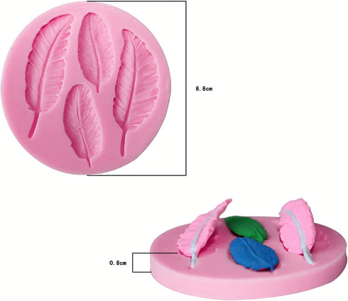 2 Pcs Pink Silicone Feather Mold, Silicone Soap Mold 3D Baking Molds for Cupcake Fondant Chocolate, Pudding, Soap, Ice Cube, Cake Cupcake Decorati...