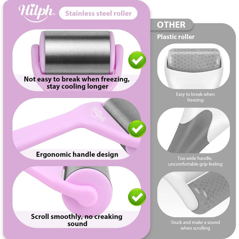 Hilph Ice Roller for Face Metal, Stainless Steel Ice Face Roller for Skin Care, Cold Facial Massager Roller for Puffiness, Eye Bags, Wrinkles, Fin...