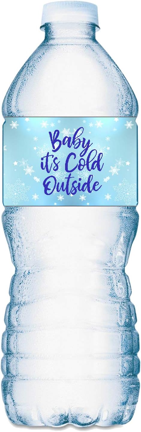 20 Baby Its Cold Outside Baby Water Bottle Labels; Baby Shower Set of 20 Waterproof Water Bottle Wrappers, Decorations; Its a Boy Blue...